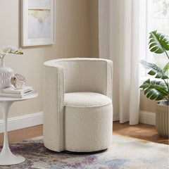 Della Ivory Boucle Fabric Swivel Chair - Ornate Home