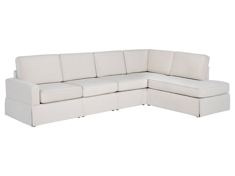 Delmar Latte Velvet Upholstered Sectional Sofa Skirted Base - Ornate Home