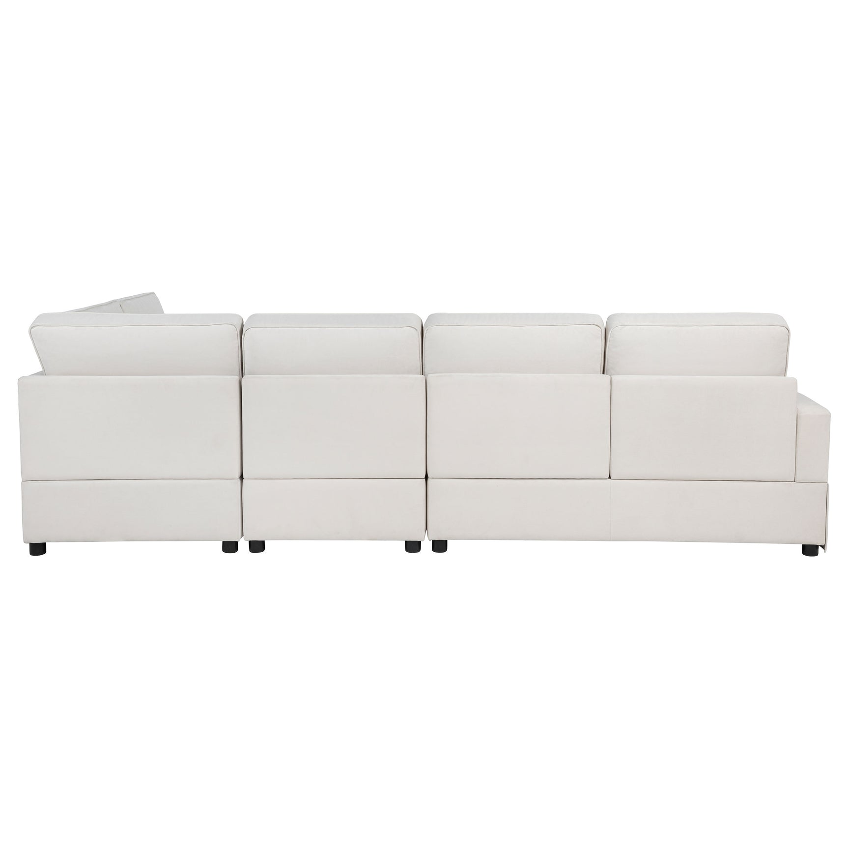 Delmar Latte Velvet Upholstered Sectional Sofa Skirted Base - Ornate Home