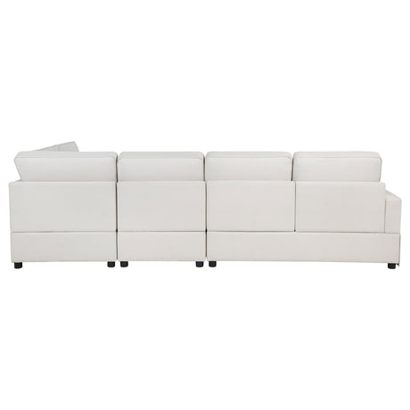 Delmar Latte Velvet Upholstered Sectional Sofa Skirted Base - Ornate Home