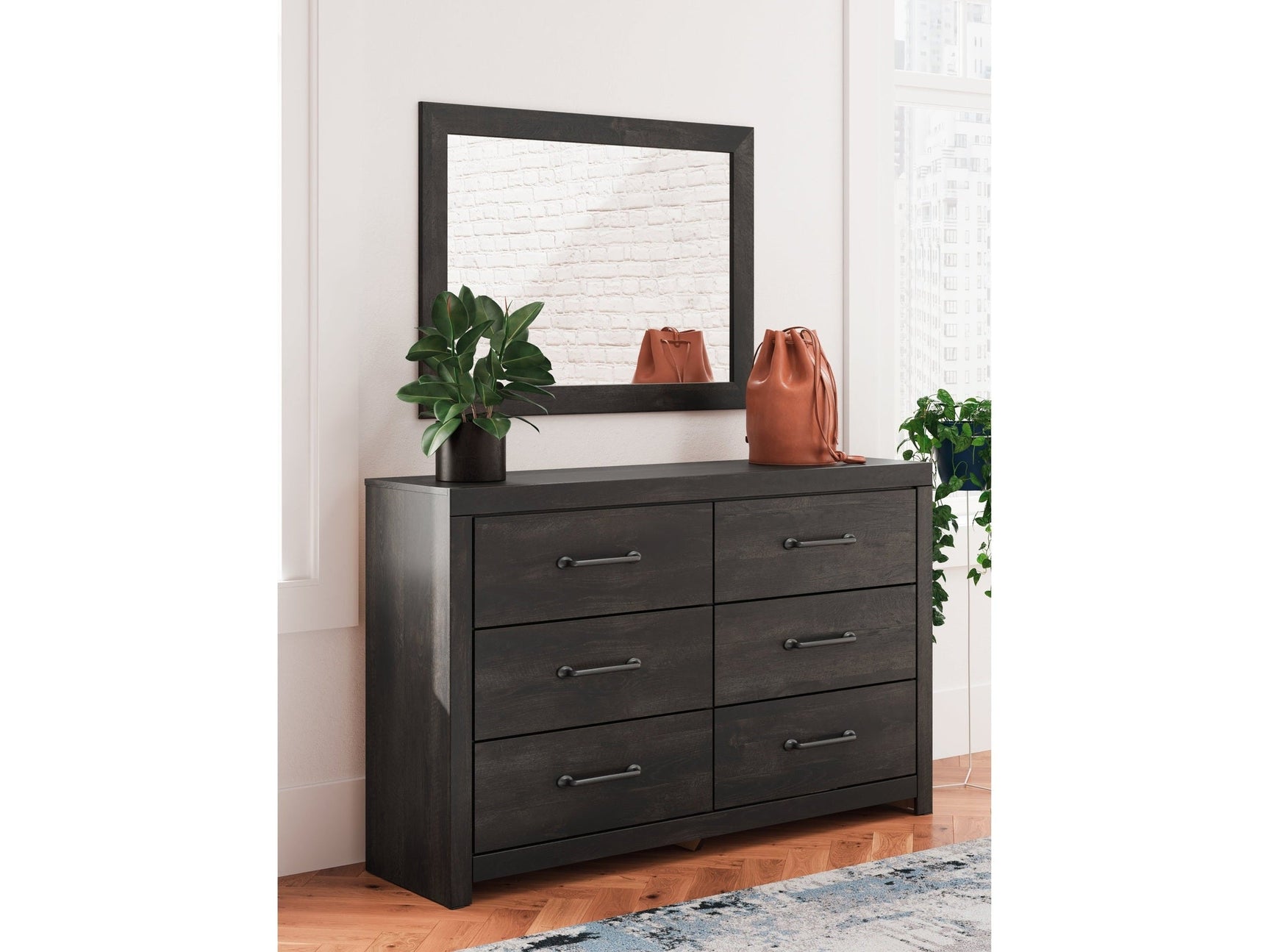 Delmorta Dark Gray 6 Drawer Dresser & Mirror (Online Special Price) - Ornate Home