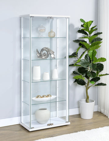 Delphinium White 4-Shelf Clear Glass Curio Display Cabinet - Ornate Home