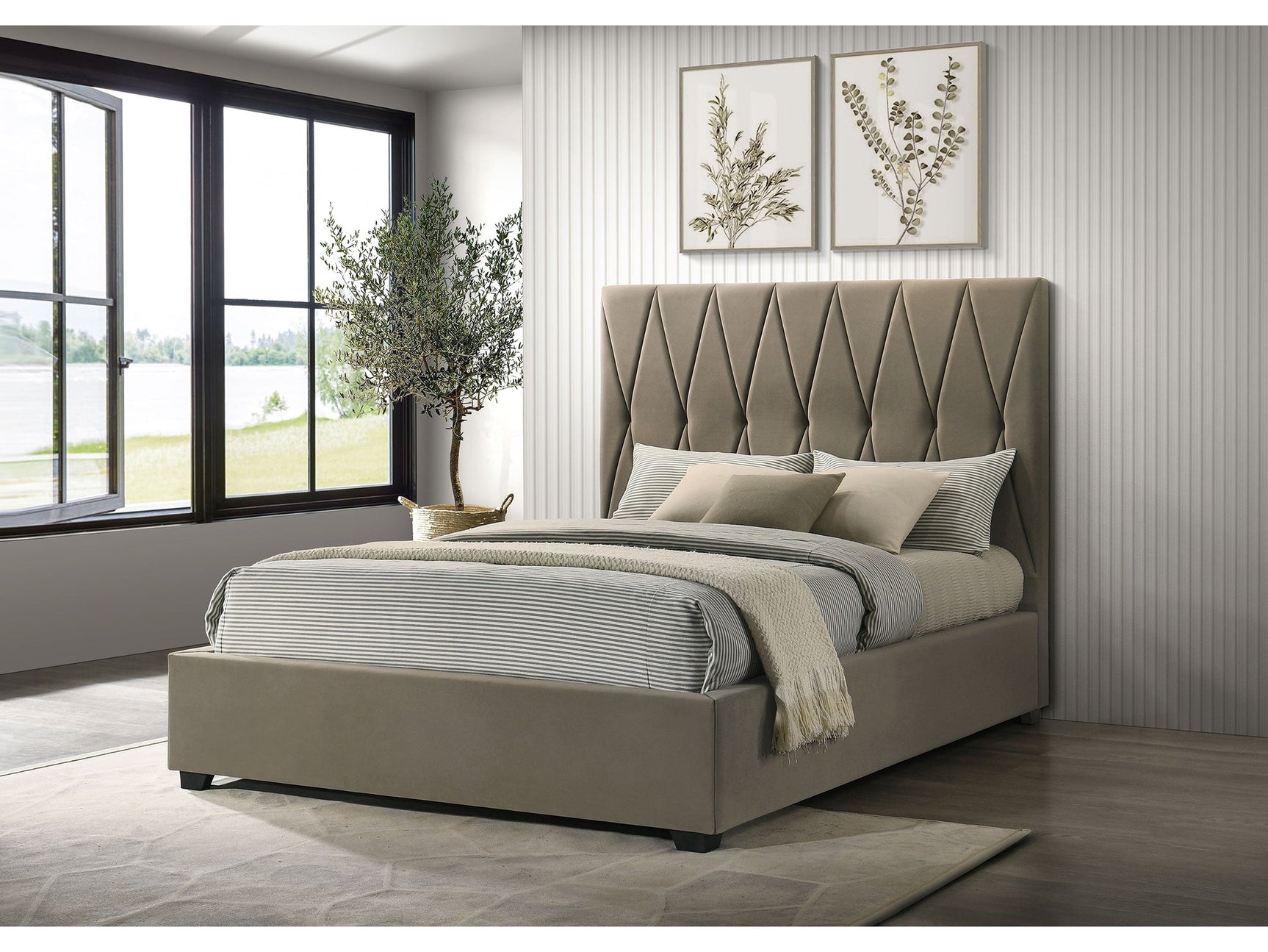 Delsea Light Brown Upholstered Queen Panel Platform Bed - Ornate Home