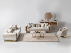 Delux Cream 3-pieces (Sofa & Loveseat & Chair) Living Room Set - Ornate Home
