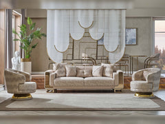 Delux Cream 3-pieces (Sofa & Loveseat & Chair) Living Room Set - Ornate Home