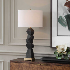Demelo Black/Brown Stacked Wood Table Lamp - Ornate Home