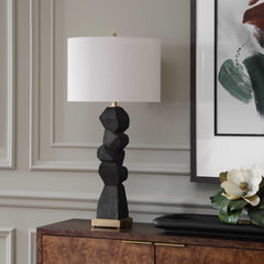 Demelo Black/Brown Stacked Wood Table Lamp - Ornate Home