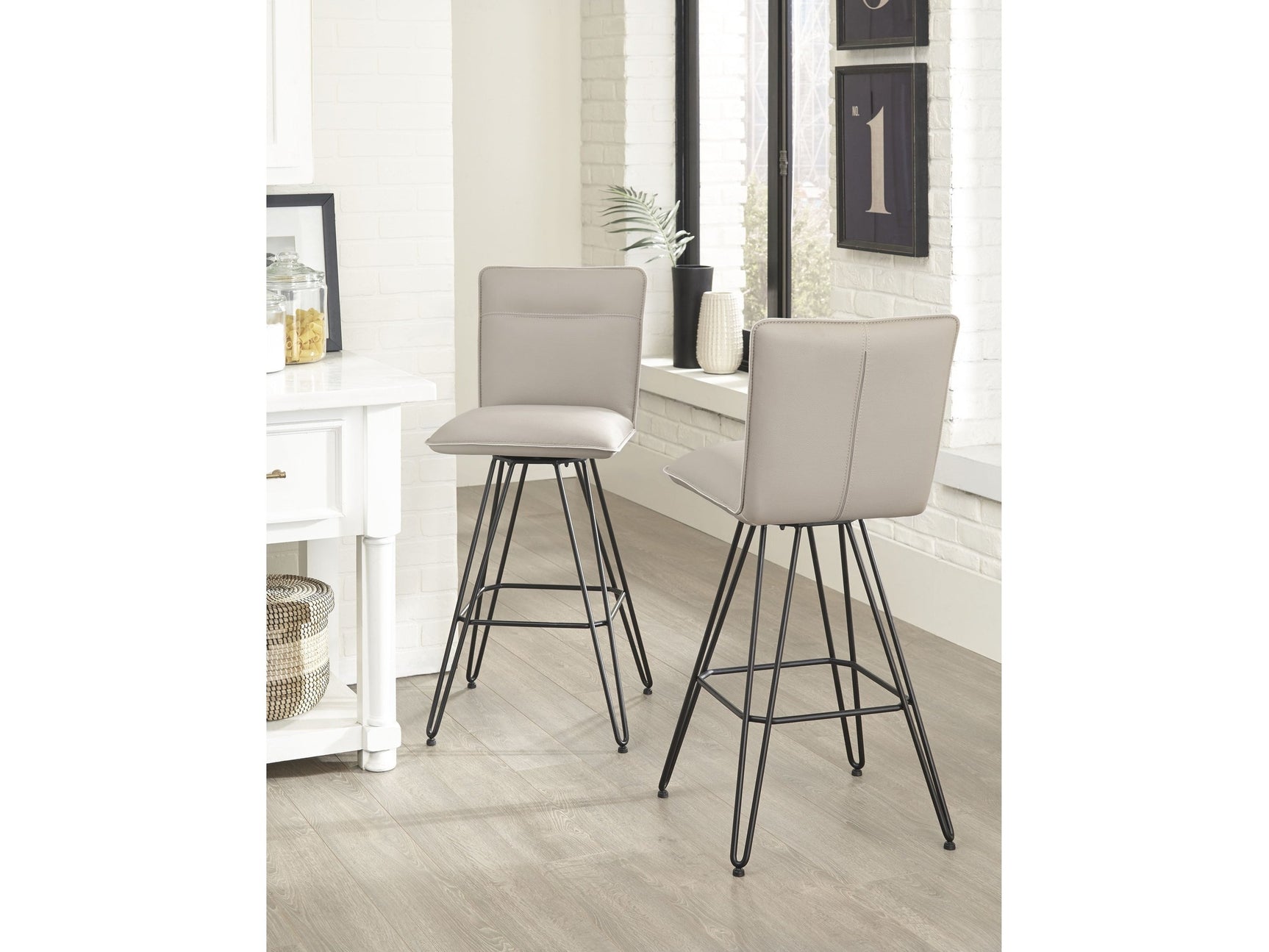 Demi Hairpin Leg Swivel Bar Stool in Taupe (Set of 2) - Ornate Home