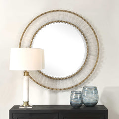 Denali Gold Textured Glass Round Mirror - Ornate Home