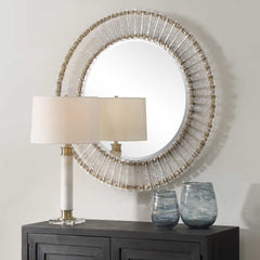 Denali Gold Textured Glass Round Mirror - Ornate Home