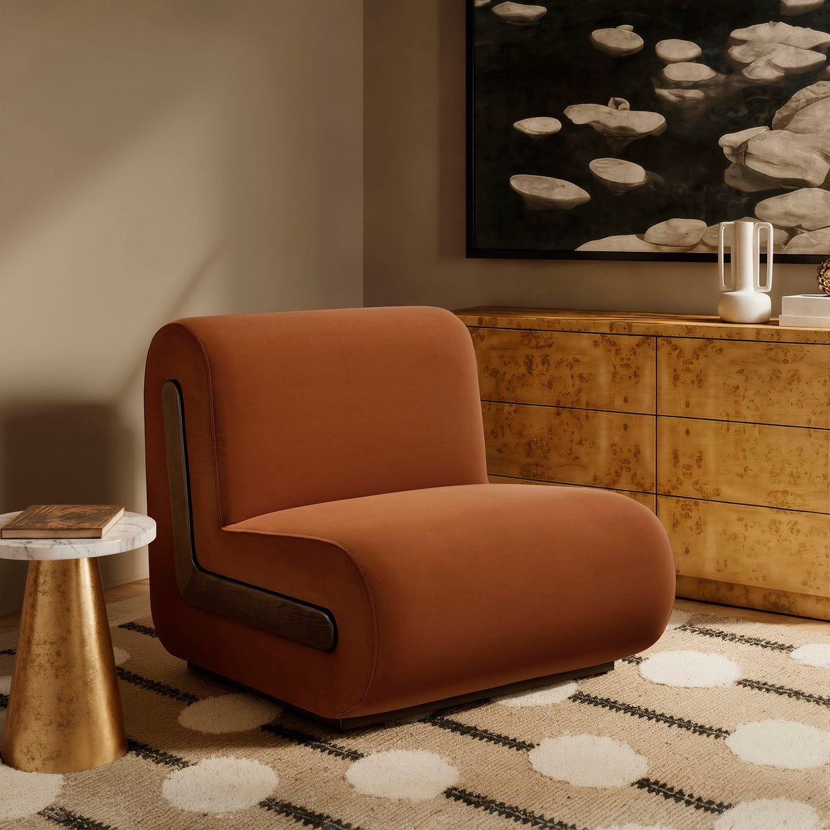 Denby Rust Performance Velvet Accent Chair - Ornate Home
