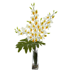 Dendrobium Tropical Orchid Artificial Arrangement in Vase - Ornate Home