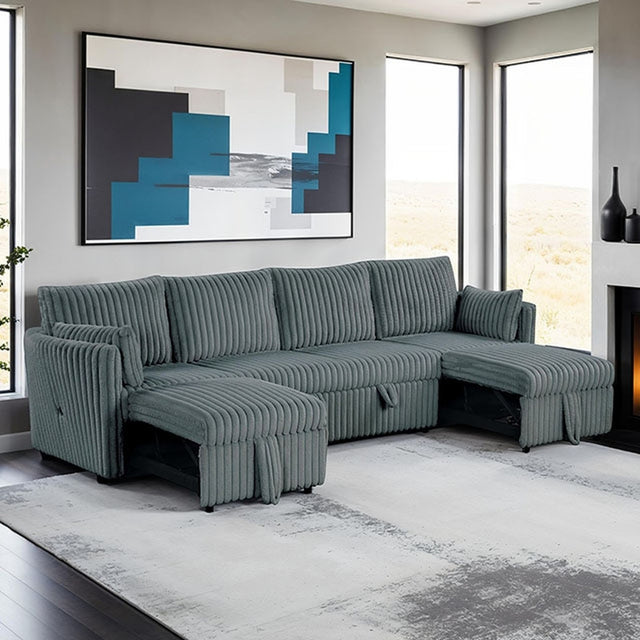 Denholme Dark Gray U-Sectional w/ Pull Out - Ornate Home
