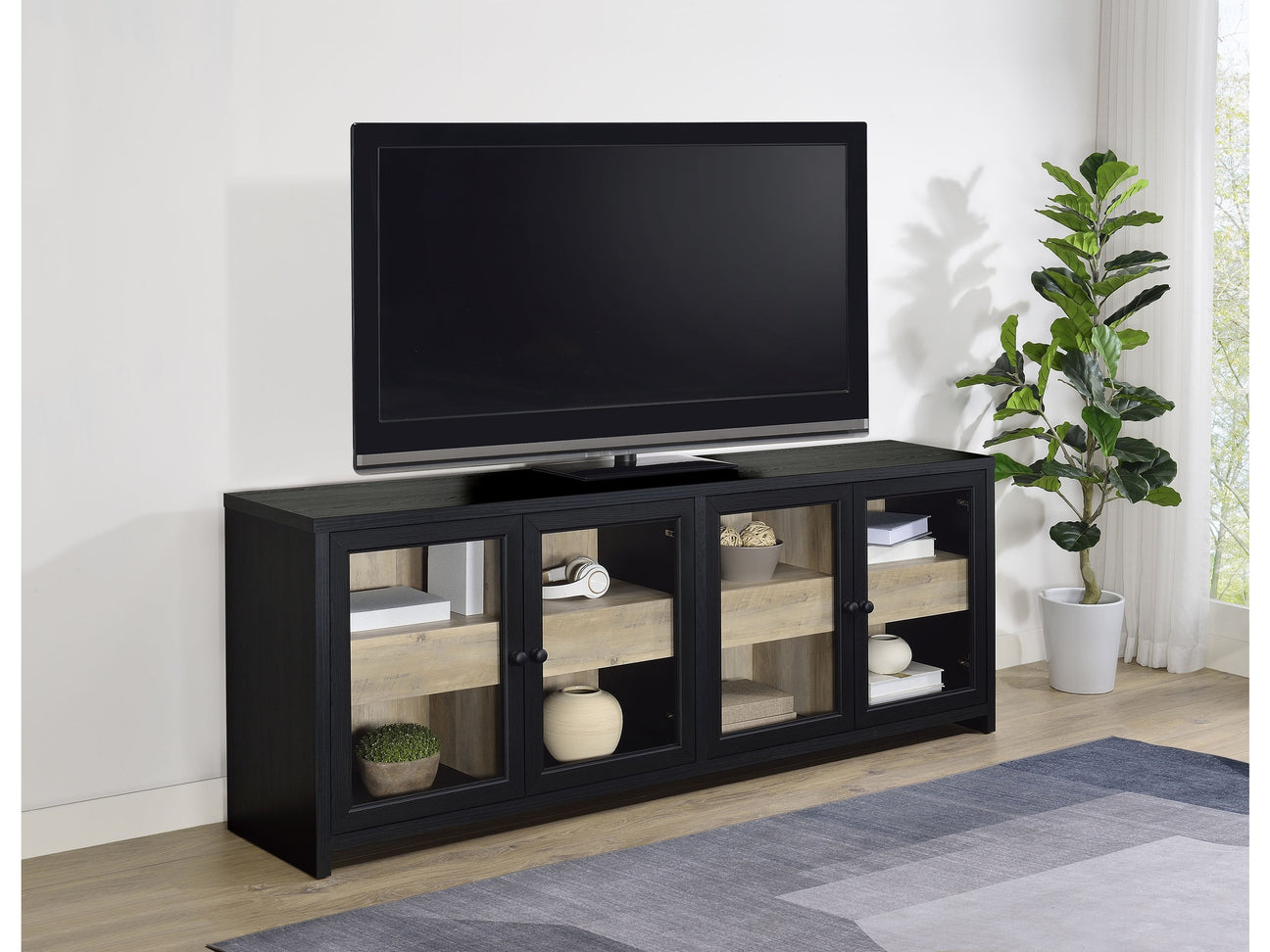 Denison Black 79-inch 4-door TV Stand Media Console - Ornate Home