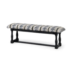 Denison Black Wood Base Woven-Leather Cushion Top Accent Bench