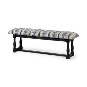 Denison Black Wood Base Woven-Leather Cushion Top Accent Bench