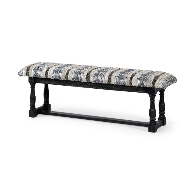 Denison Black Wood Base Woven-Leather Cushion Top Accent Bench