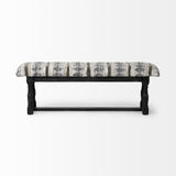 Denison Black Wood Base Woven-Leather Cushion Top Accent Bench
