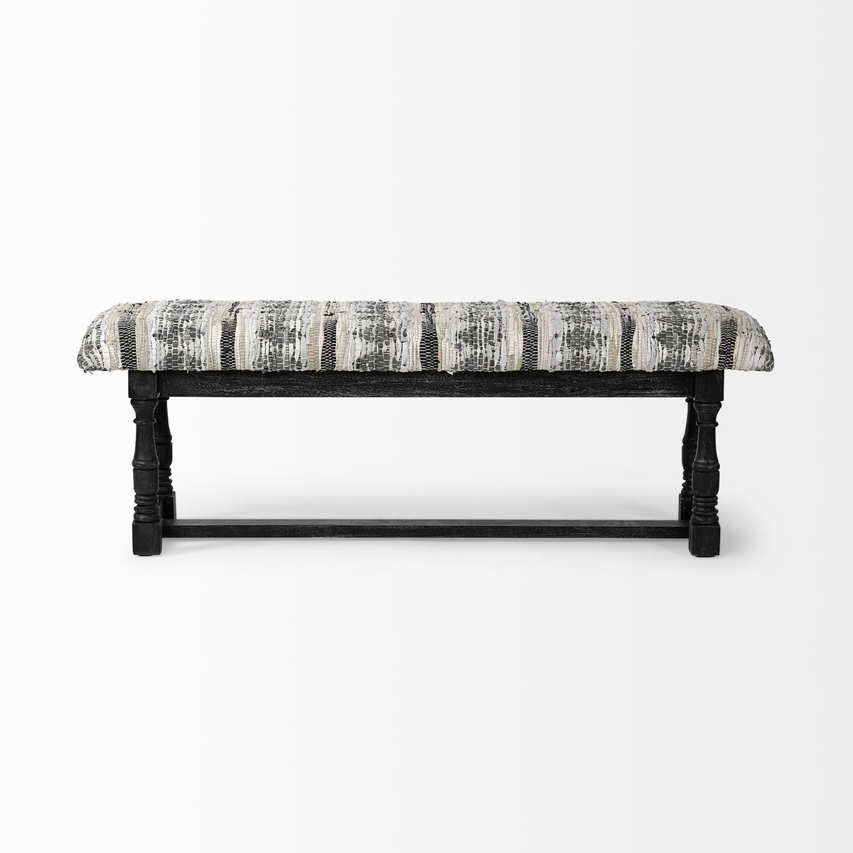 Denison Black Wood Base Woven-Leather Cushion Top Accent Bench