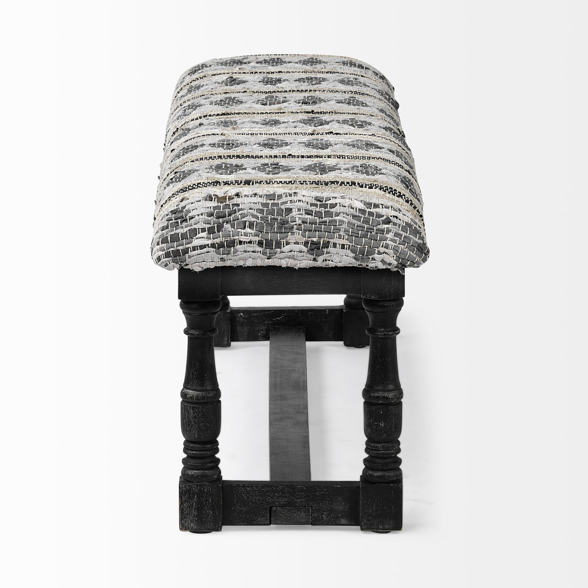 Denison Black Wood Base Woven-Leather Cushion Top Accent Bench