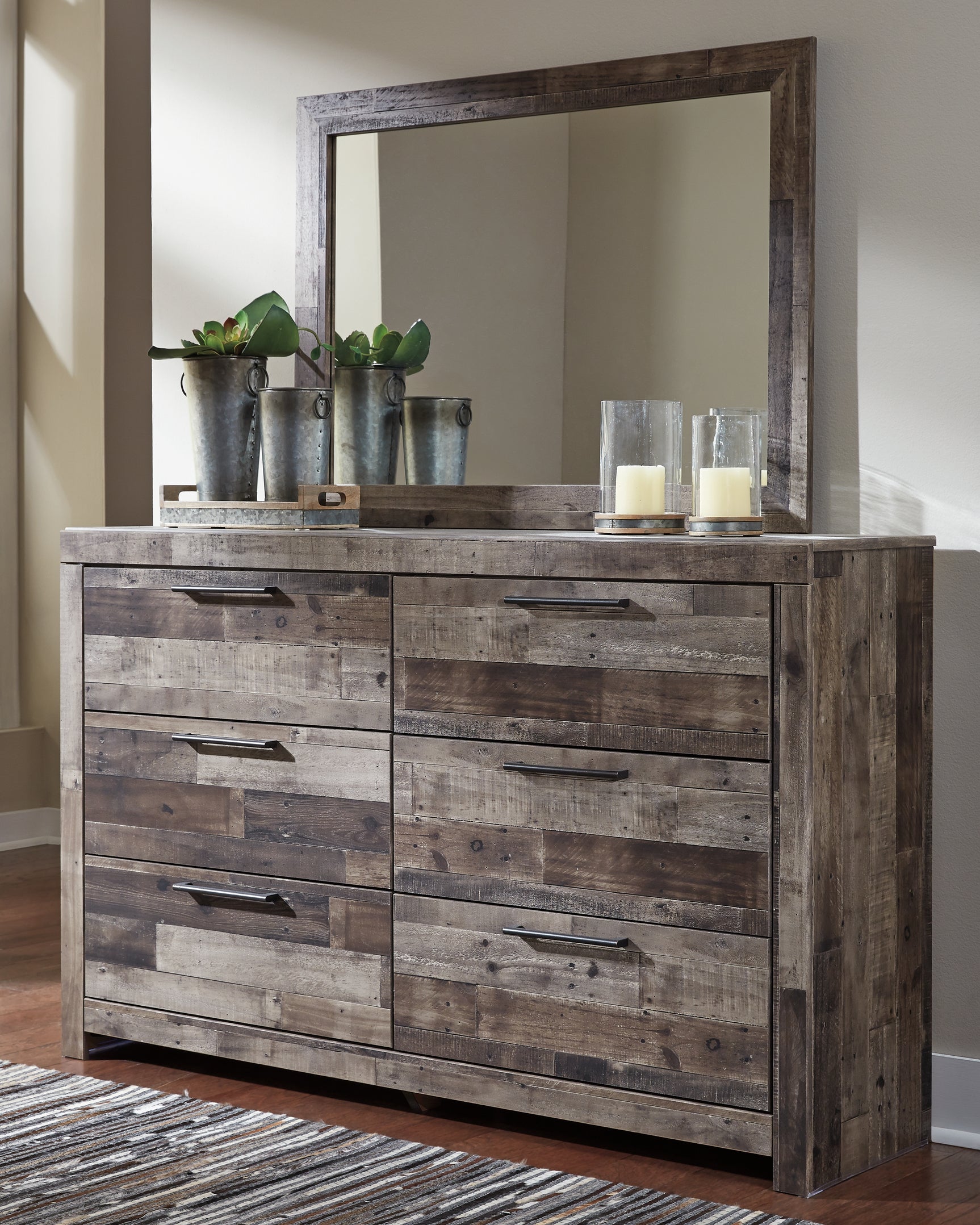Derekson Multi Gray Full Panel Bed, Dresser and Mirror (Online Special Price) - Ornate Home