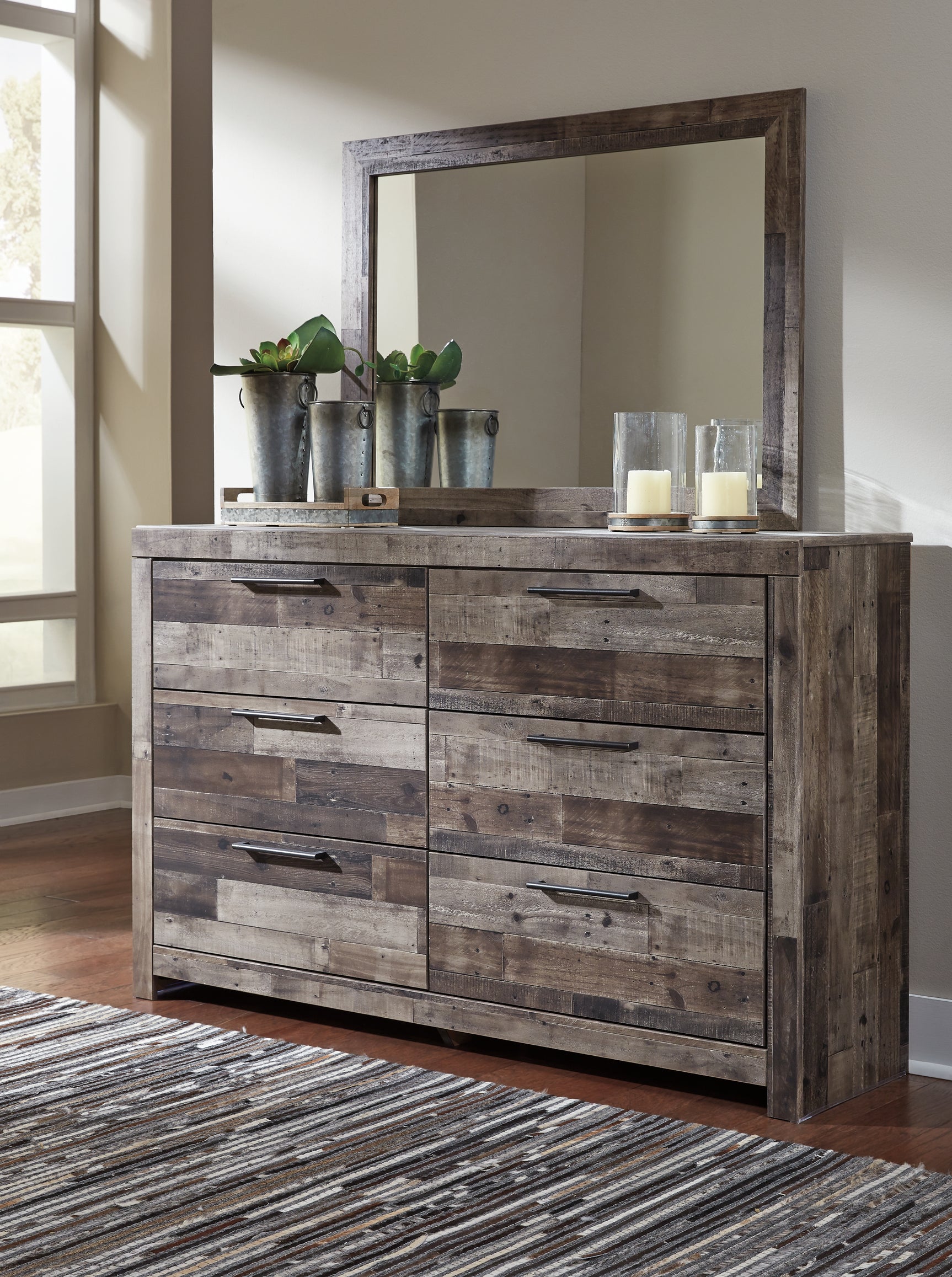 Derekson Multi Gray Full Panel Bed, Dresser and Mirror - Ornate Home