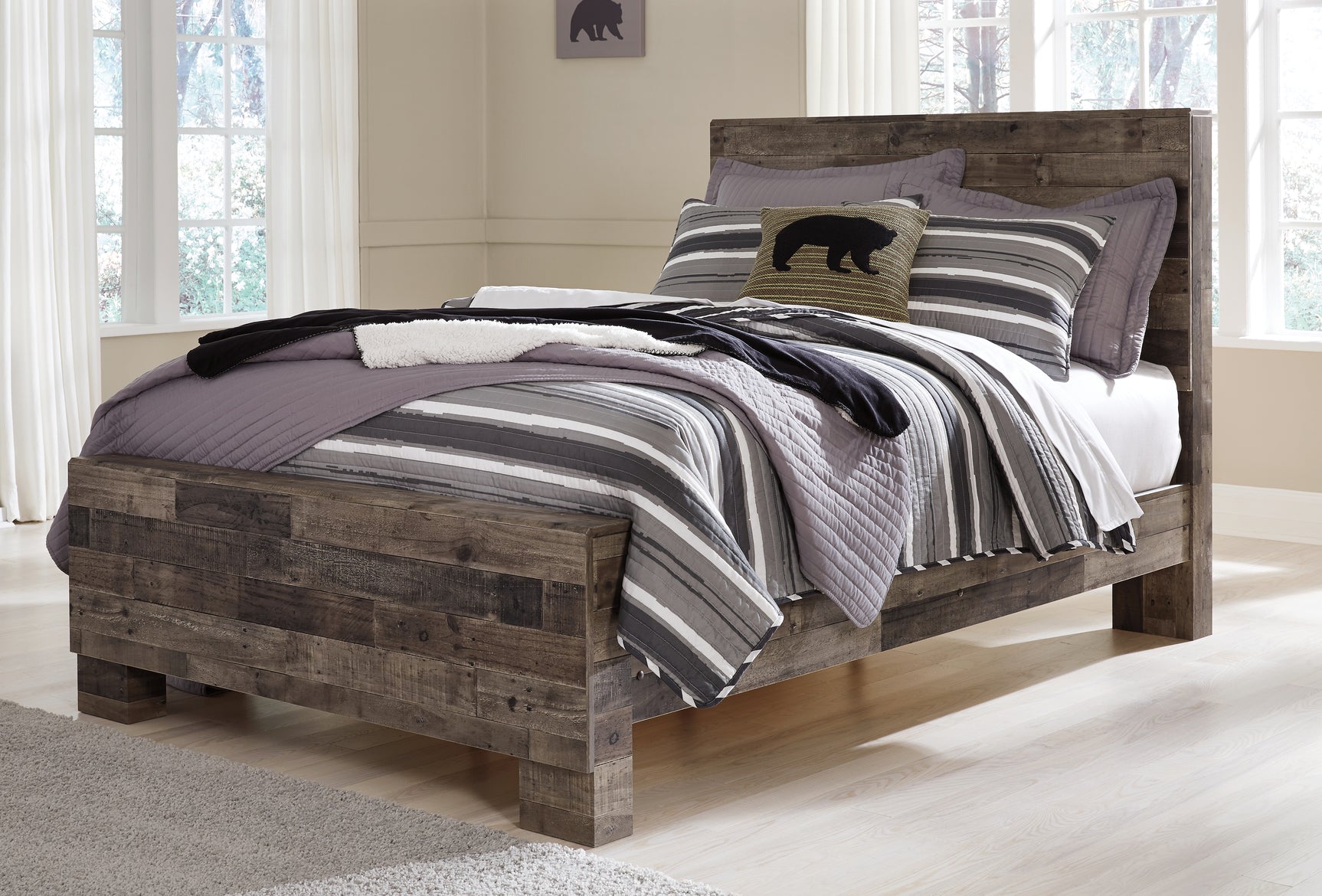 Derekson Multi Gray Full Panel Bed, Dresser and Mirror - Ornate Home