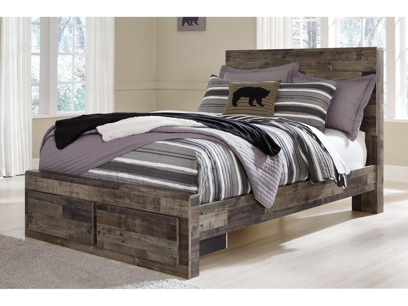 Derekson Multi Gray Full Panel Bed w/ 2 Storage Drawers (Online Special Price) - Ornate Home