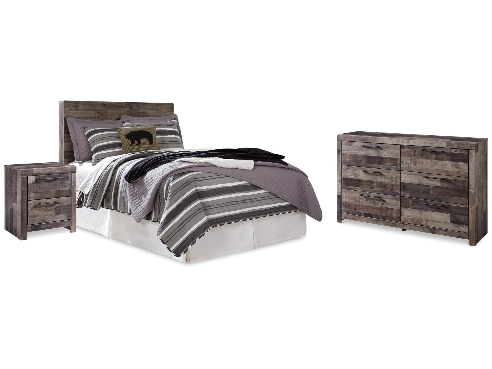 Derekson Multi Gray Full Panel Headboard, Dresser and Nightstand (Online Special Price) - Ornate Home
