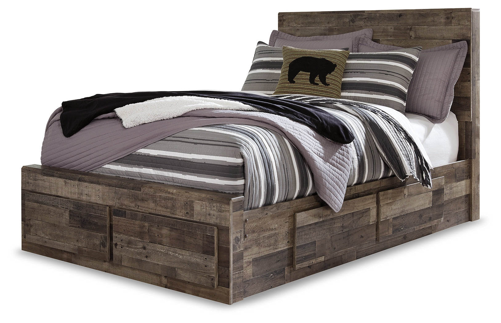 Derekson Multi Gray Full Panel Storage Bedroom Set with Dresser, Mirror and 2 Nightstands (Online Special Price) - Ornate Home