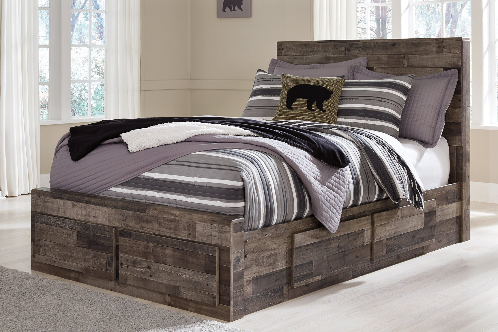 Derekson Multi Gray Full Panel Storage Bedroom Set with Dresser, Mirror and 2 Nightstands (Online Special Price) - Ornate Home