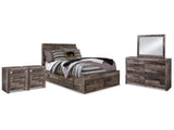 Derekson Multi Gray Full Panel Storage Bedroom Set with Dresser, Mirror and 2 Nightstands - Ornate Home