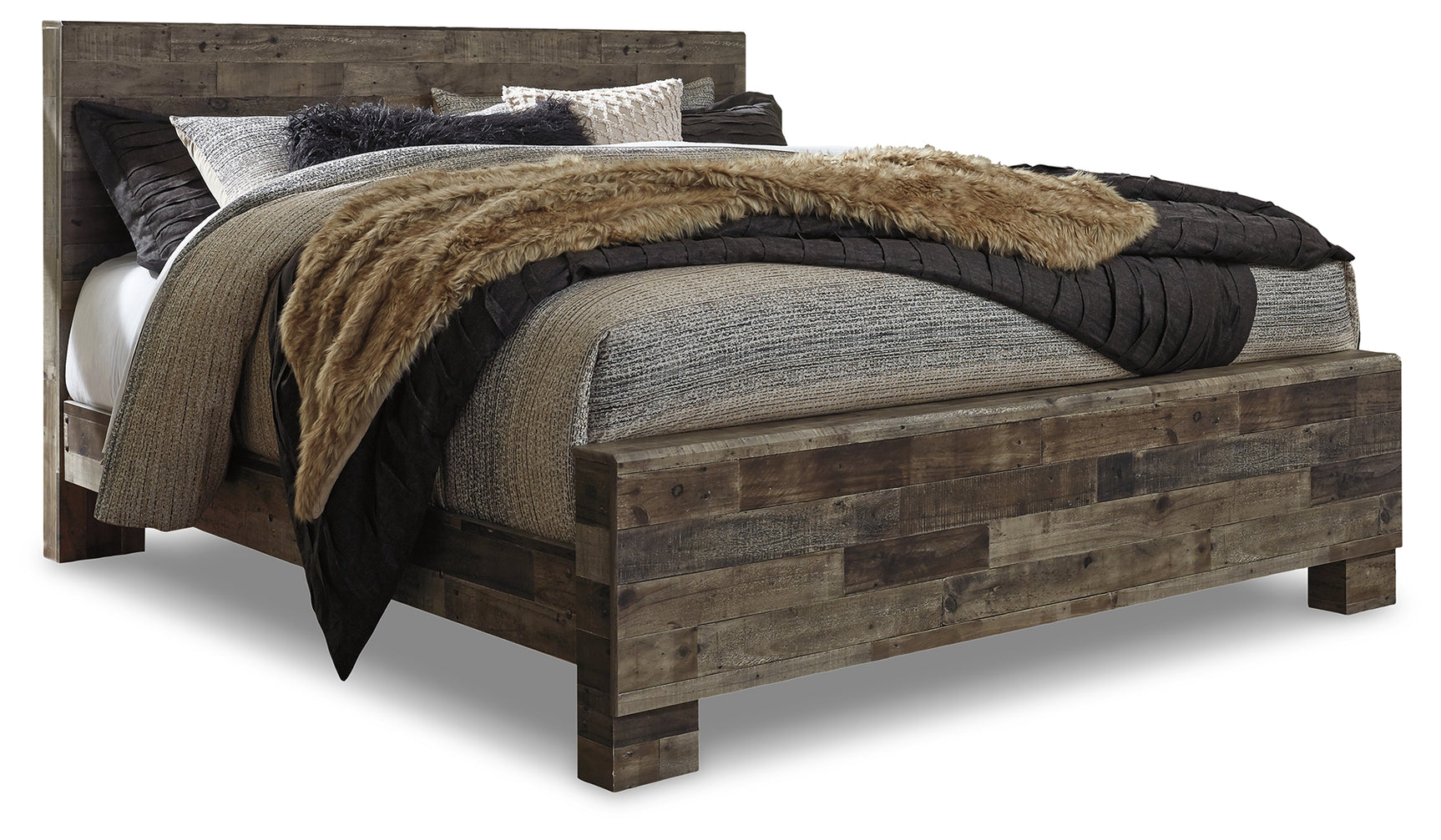 Derekson Multi Gray King Panel Bed, Dresser, Mirror and Nightstand (Online Special Price) - Ornate Home