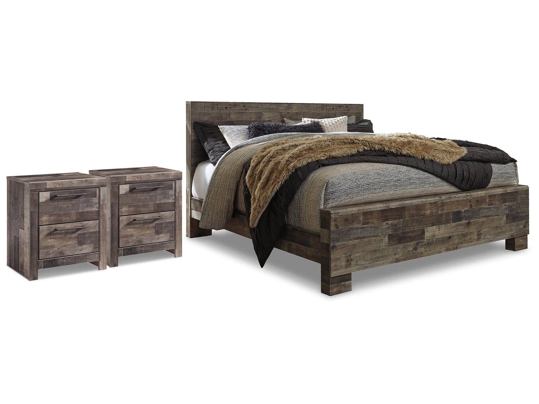 Derekson Multi Gray King Panel Bedroom Set with 2 Nightstands (Online Special Price) - Ornate Home