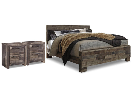 Derekson Multi Gray King Panel Bedroom Set with 2 Nightstands - Ornate Home