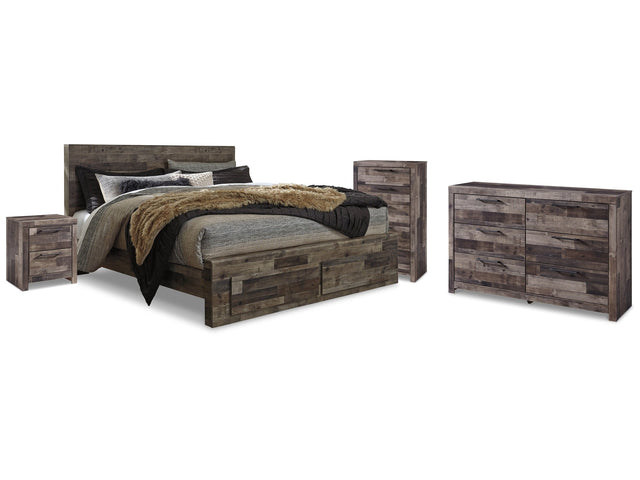 Derekson Multi Gray King Panel Bedroom Set with Dresser, Chest and Nightstand (Online Special Price) - Ornate Home