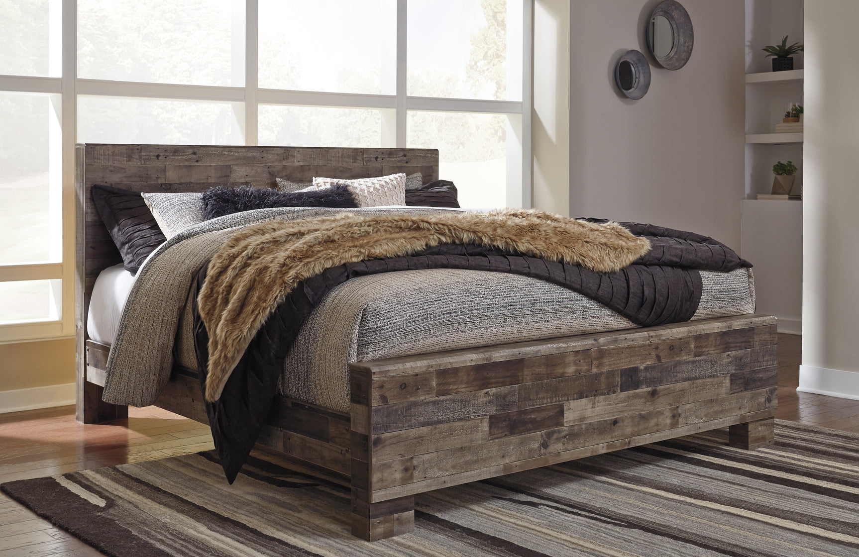 Derekson Multi Gray King Panel Bedroom Set with Dresser, Mirror and Chest (Online Special Price) - Ornate Home