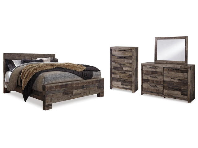 Derekson Multi Gray King Panel Bedroom Set with Dresser, Mirror and Chest - Ornate Home