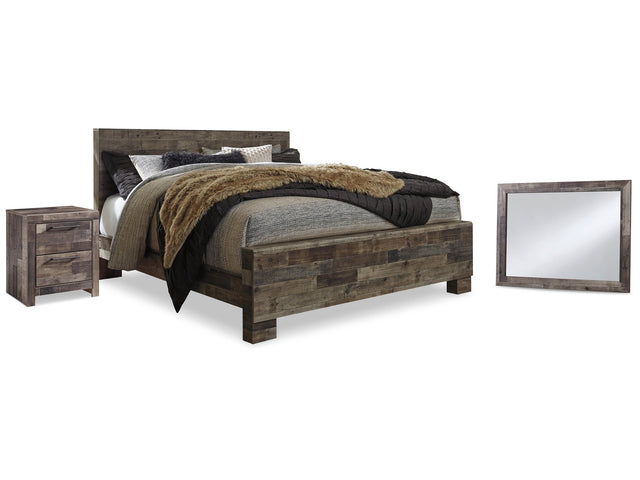 Derekson Multi Gray King Panel Bedroom Set with Mirror and Nightstand (Online Special Price) - Ornate Home