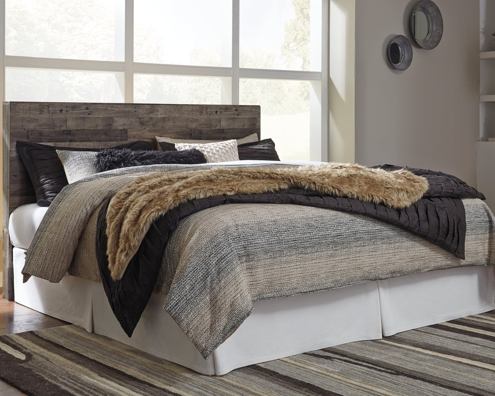 Derekson Multi Gray King Panel Headboard, Dresser, Mirror and Nightstand - Ornate Home