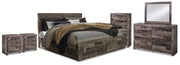 Derekson Multi Gray King Panel Storage Bed, Dresser, Mirror, Chest and 2 Nightstands - Ornate Home