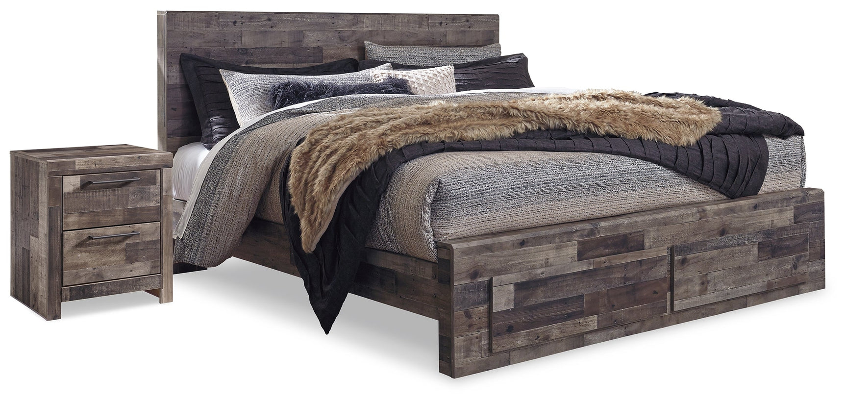 Derekson Multi Gray King Panel Storage Bedroom Set with 2 Nightstands (Online Special Price) - Ornate Home