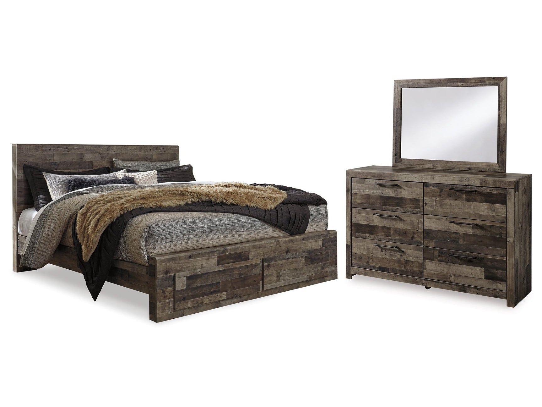 Derekson Multi Gray King Panel Storage Bedroom Set with Dresser and Mirror (Online Special Price) - Ornate Home