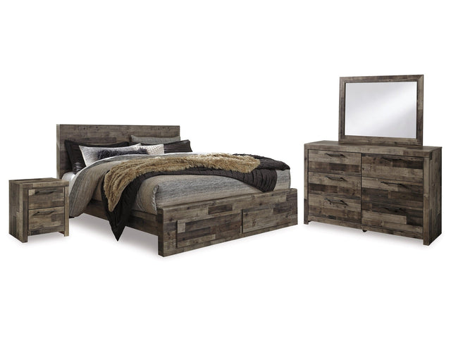 Derekson Multi Gray King Storage Bedroom Set with Dresser, Mirror and 2 Nightstands (Online Special Price) - Ornate Home