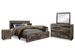 Derekson Multi Gray King Storage Bedroom Set with Dresser, Mirror and 2 Nightstands - Ornate Home
