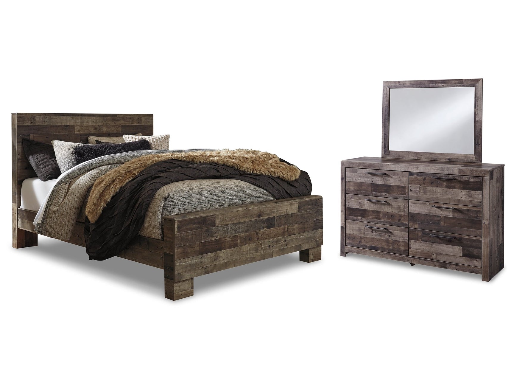 Derekson Multi Gray Queen Panel Bed, Dresser and Mirror (Online Special Price) - Ornate Home