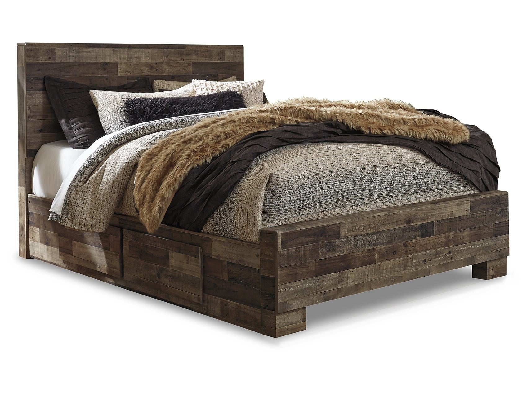 Derekson Multi Gray Queen Panel Bed with 2 Side Storage - Ornate Home