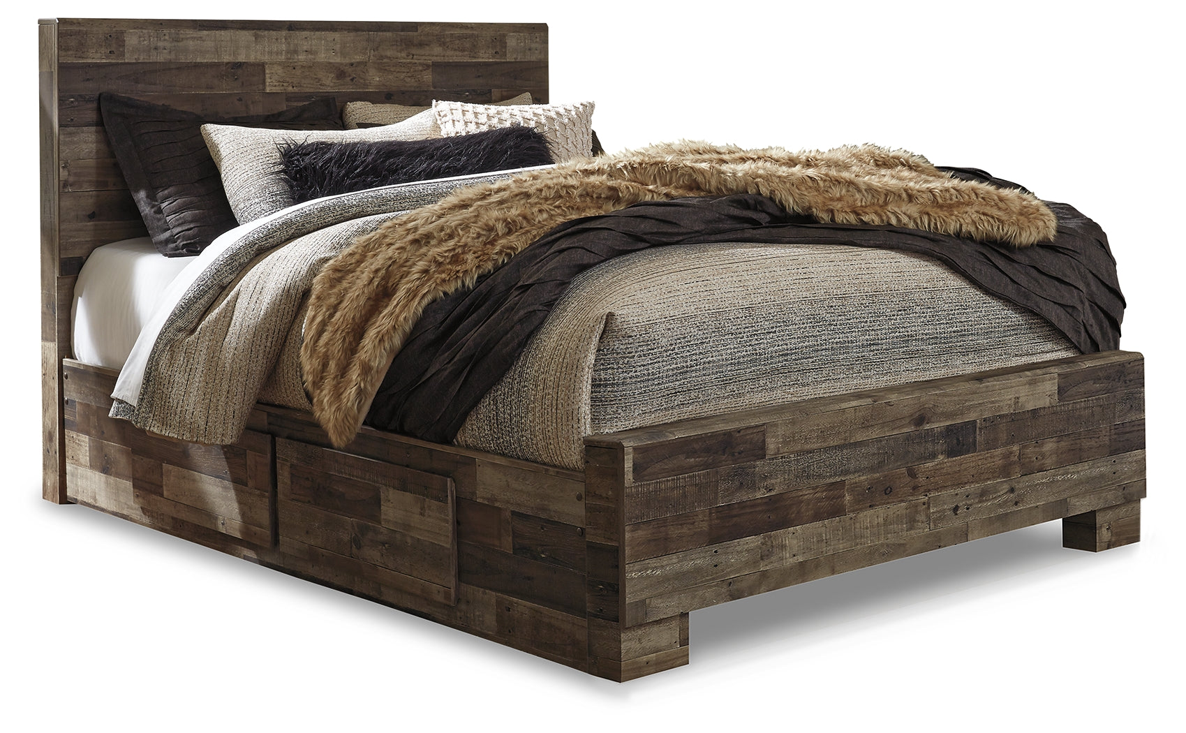 Derekson Multi Gray Queen Panel Bed with 2 Storage Drawers (Online Special Price) - Ornate Home