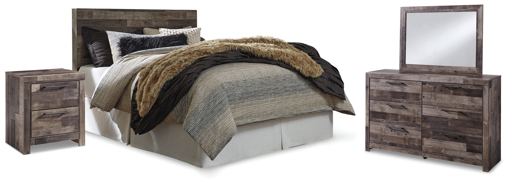 Derekson Multi Gray Queen Panel Bedroom Set with Dresser, Mirror and Nightstand (Online Special Price) - Ornate Home