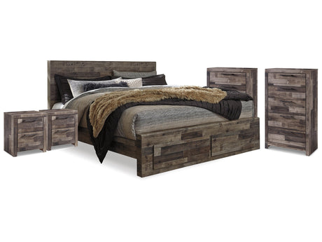 Derekson Multi Gray Queen Panel Storage Bedroom Set with 2 Chests and 2 Nightstands - Ornate Home